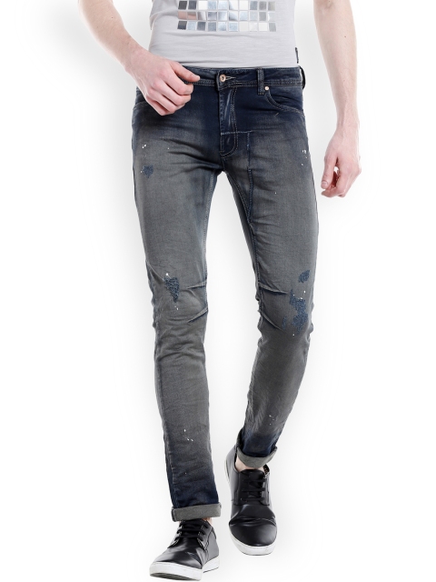 

Rex Straut Jeans Men Charcoal Slim Fit Mid-Rise Mildly Distressed Stretchable Jeans
