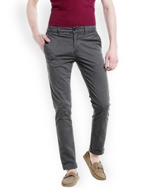

Rex Straut Jeans Men Grey Tapered Fit Printed Regular Trousers