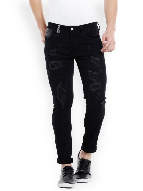 

Rex Straut Jeans Men Black Slim Fit Heavily Distressed Jeans
