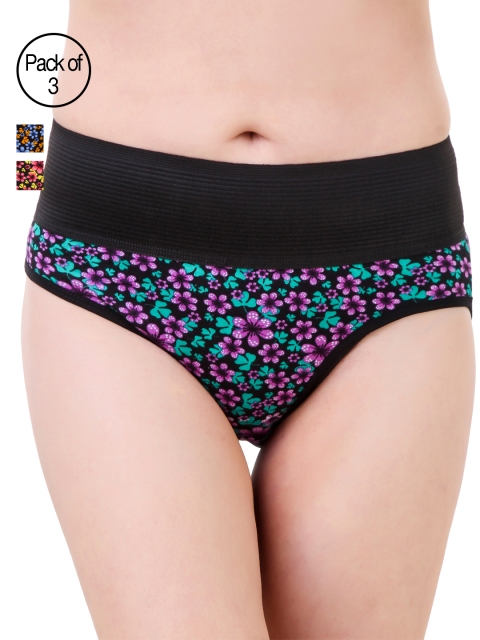 

Masha Women Pack of 3 Printed Briefs PT3PC-108, Black