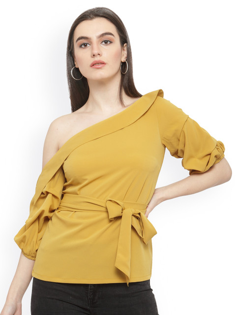 

plusS Women Mustard Yellow Solid Cinched Waist Top