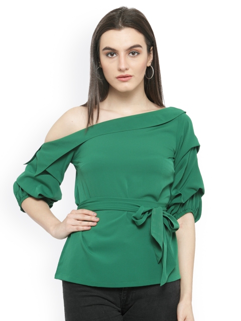 

plusS Women Green Solid Cinched Waist Top