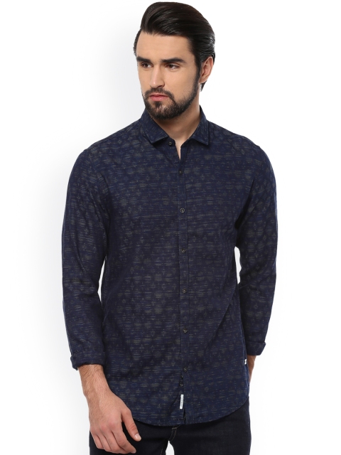 

Peter England Casuals Men Navy Blue Slim Fit Self Design Casual Shirt