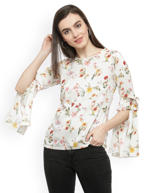 

plusS Women Off-White & Yellow Printed A-Line Top