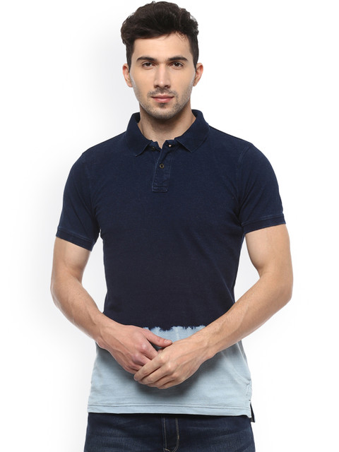 

Peter England Casuals Men Navy Blue Self Design Polo Collar T-shirt
