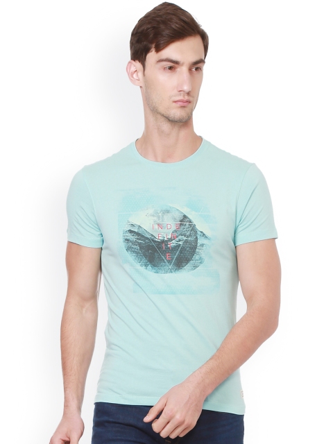 

Peter England Casuals Men Blue Printed Round Neck T-shirt