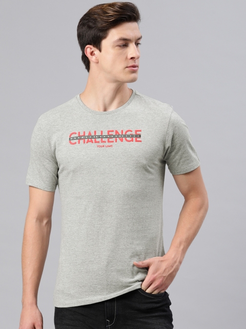 

HRX by Hrithik Roshan Men Grey Melange Printed Round Neck T-shirt