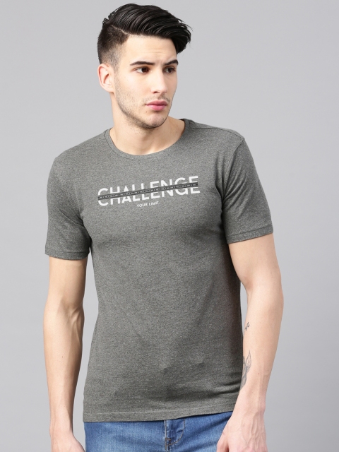 

HRX by Hrithik Roshan Men Grey Melange Printed Round Neck T-shirt