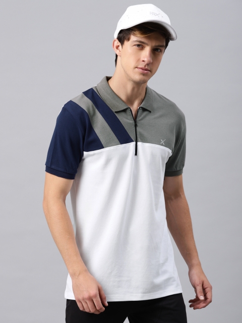 

HRX by Hrithik Roshan Men White Colourblocked Polo Collar T-shirt