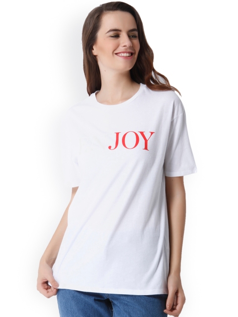 

ONLY Women White Printed Round Neck T-shirt