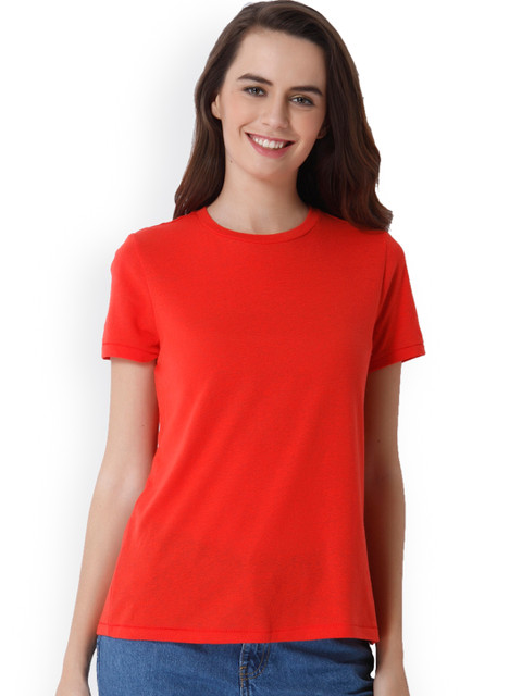

ONLY Women Red Solid Round Neck T-shirt