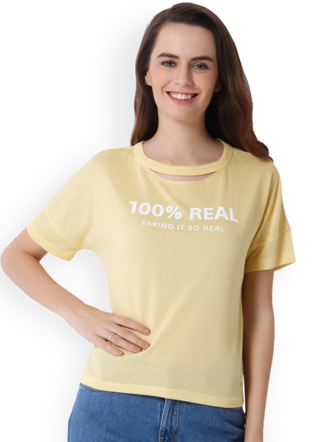 

ONLY Women Yellow Printed Round Neck T-shirt