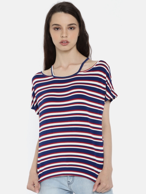 

ONLY Women Blue & Off-White Striped Top