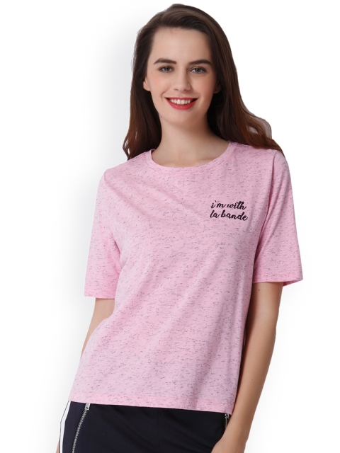 

ONLY Women Pink Solid Round Neck T-shirt