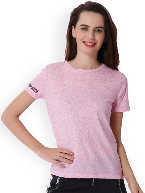 

ONLY Women Pink Solid Round Neck T-shirt