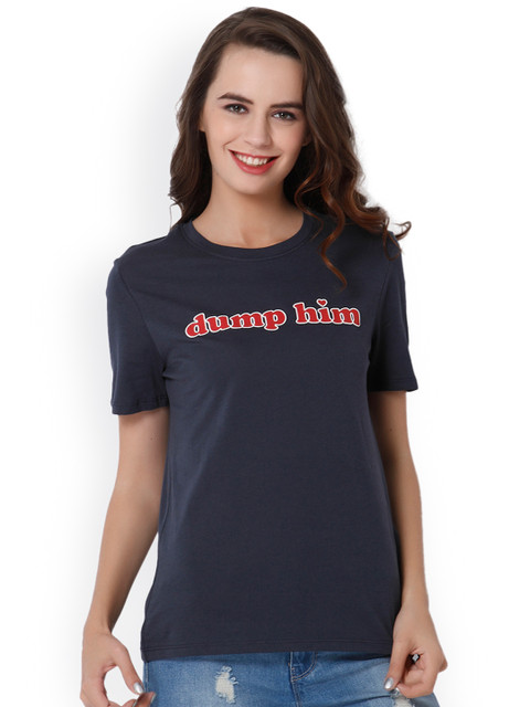

ONLY Women Grey Printed Round Neck T-shirt