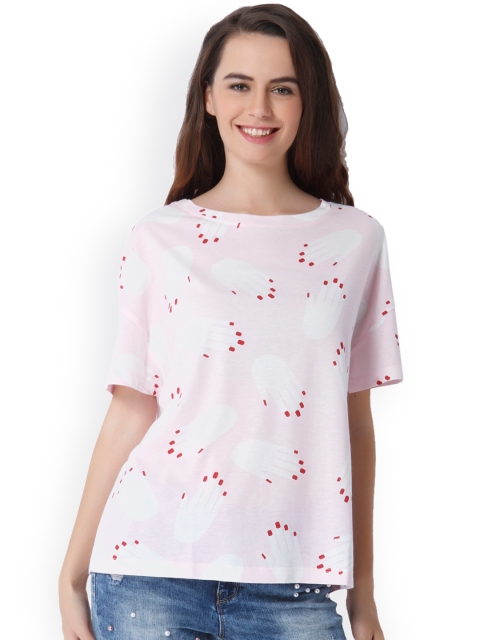 

ONLY Women Pink Printed Round Neck T-shirt