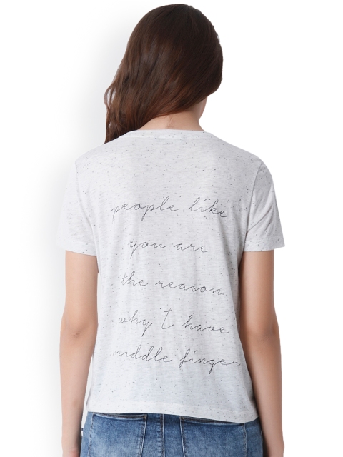 

ONLY Women Grey Printed Round Neck T-shirt