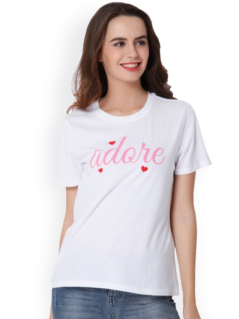 

ONLY Women White Printed Round Neck T-shirt