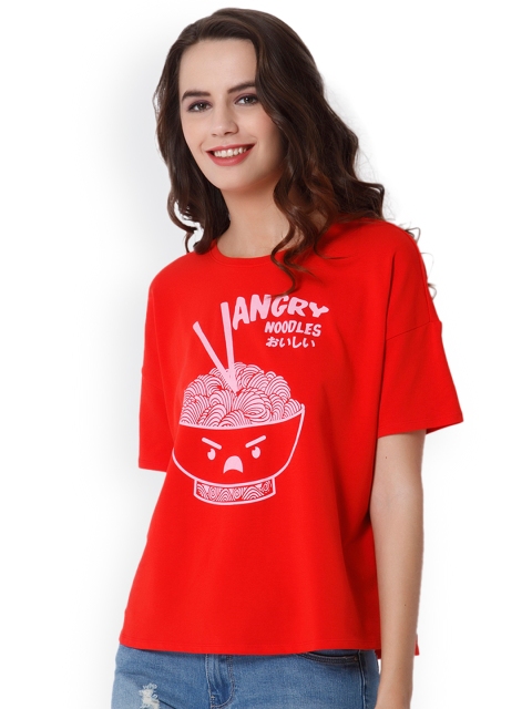 

ONLY Women Red Printed Round Neck T-shirt