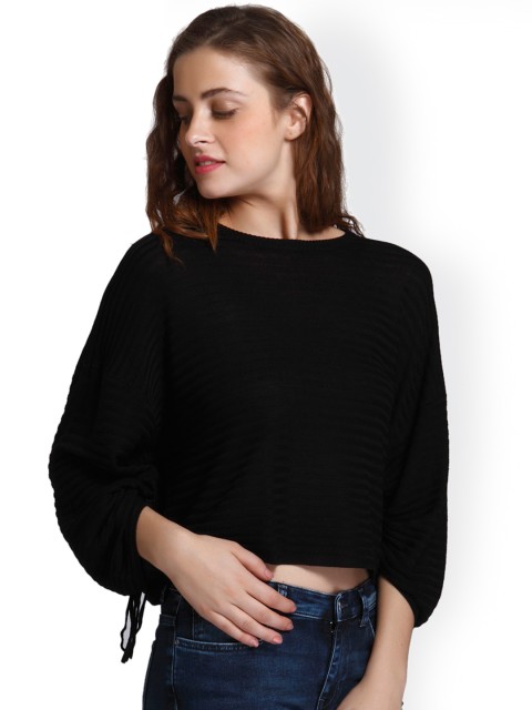 

ONLY Women Black Striped Boxy Crop Top