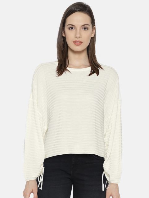

ONLY Women Off-White Striped Boxy Crop Top