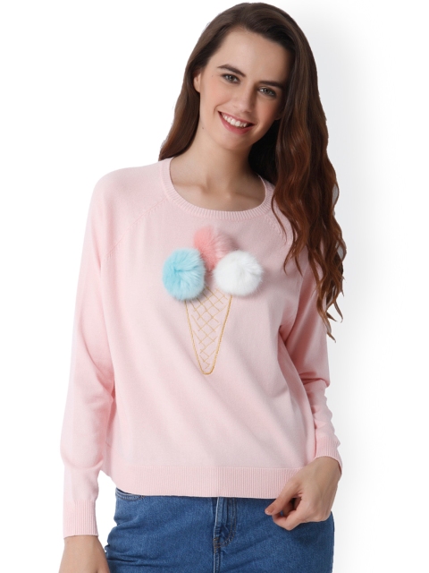 

ONLY Women Peach-Coloured Solid Sweatshirt
