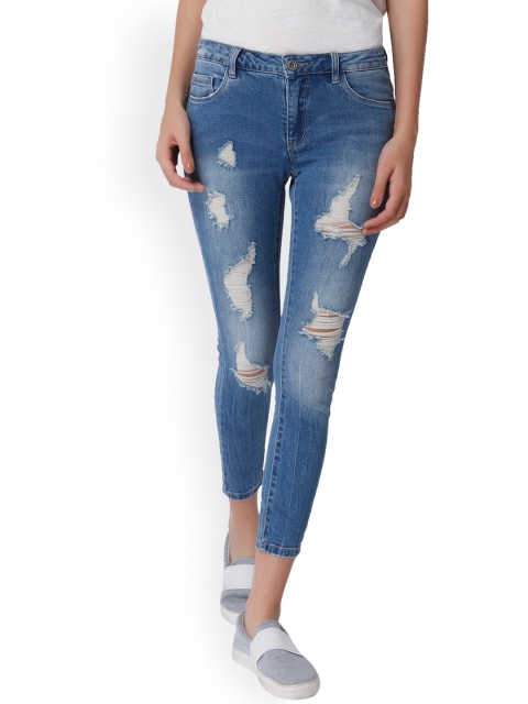 

ONLY Women Blue Skinny Fit Mid-Rise Mildly Distressed Stretchable Ankle Length Jeans