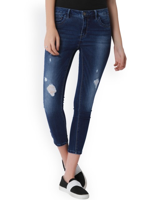 

ONLY Women Blue Skinny Fit Mid-Rise Mildly Distressed Stretchable Jeans