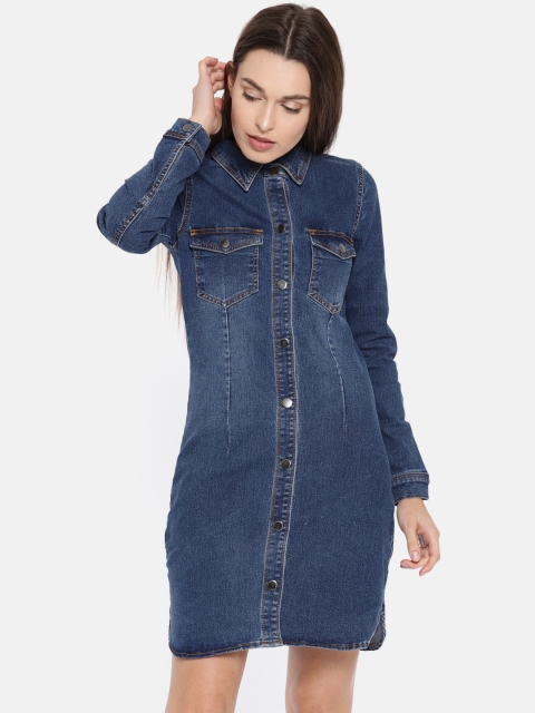 

ONLY Women Blue Solid Shirt Dress