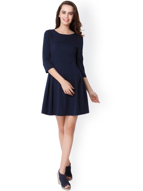 

ONLY Women Navy Blue Solid Fit and Flare Dress