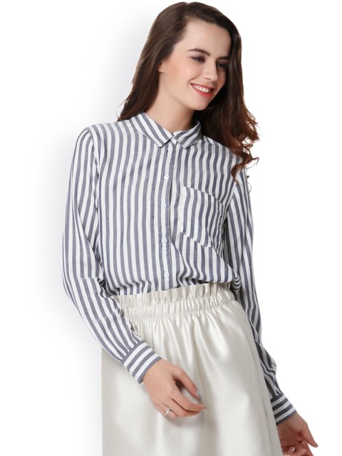 

ONLY Women Blue & White Regular Fit Striped Casual Shirt