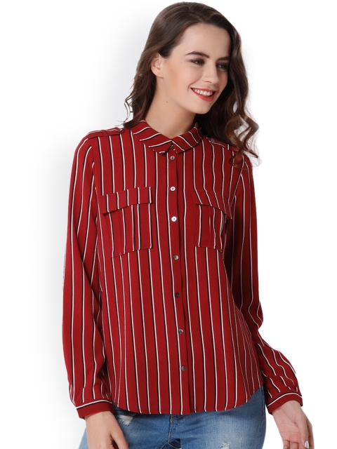 

ONLY Women Maroon Regular Fit Striped Casual Shirt