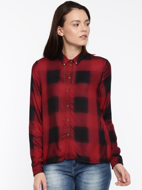 

ONLY Women Black & Red Regular Fit Checked Casual Shirt