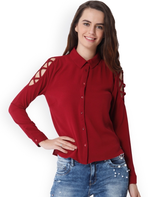 

ONLY Women Maroon Regular Fit Solid Casual Shirt