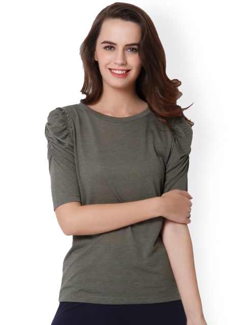 

ONLY Women Olive Green Solid Top