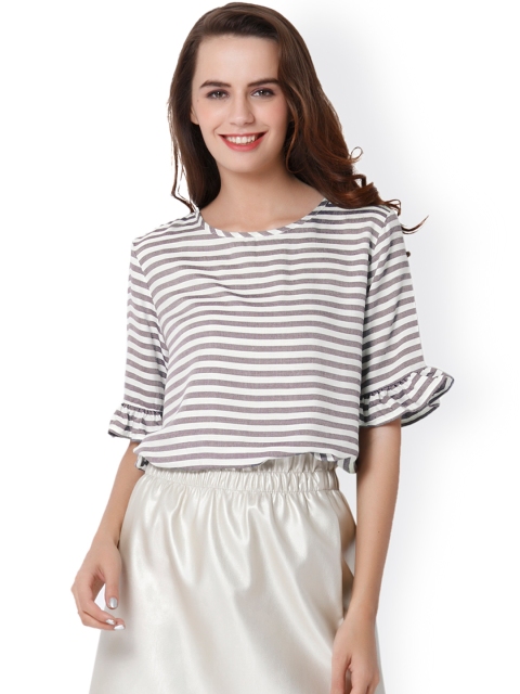 

ONLY Women White & Navy Striped Top