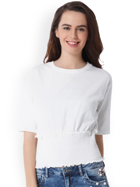 

ONLY Women White Solid Cinched Waist Top