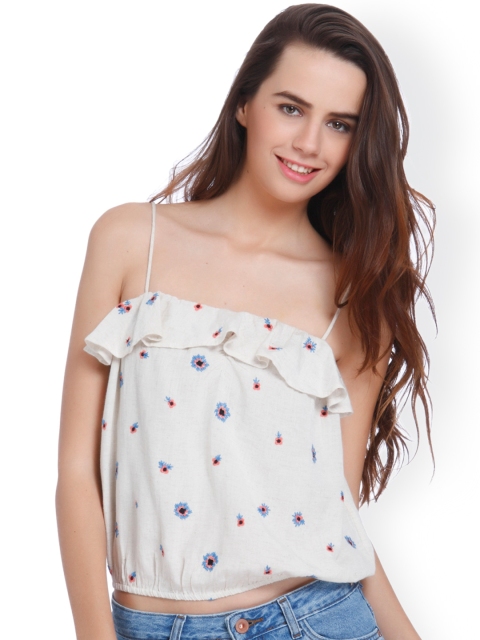

ONLY Women Off-White Self-Design Top