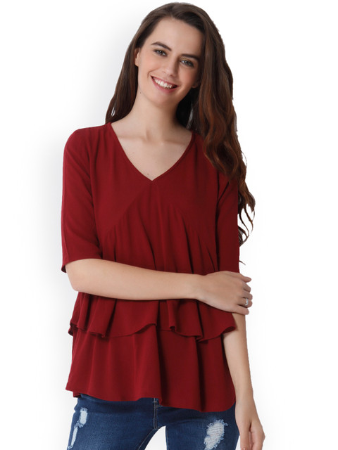 

ONLY Women Maroon Solid Top