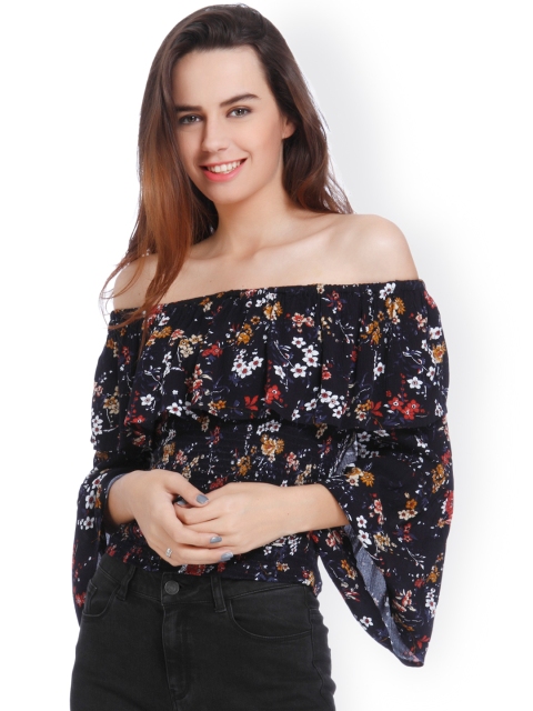 

ONLY Women Navy Blue Printed Bardot Top