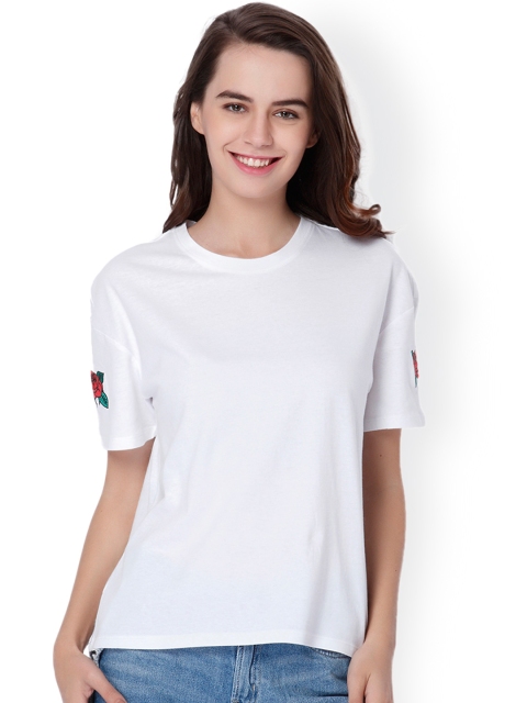 

ONLY Women White Solid Pure Cotton Top