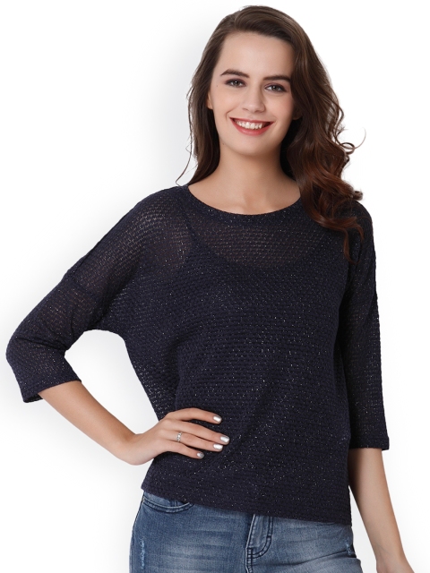 

ONLY Women Navy Blue Self Design Top