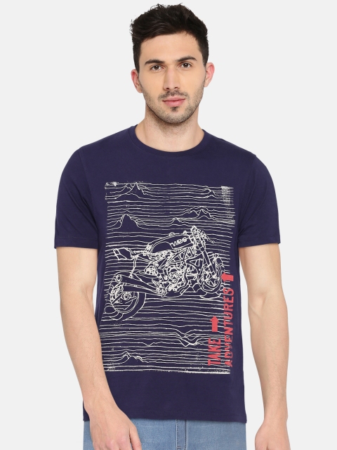 

Wrangler Men Navy Printed Round Neck T-shirt, Navy blue