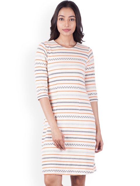 

Zink London Women Cream-Coloured Striped Sheath Dress