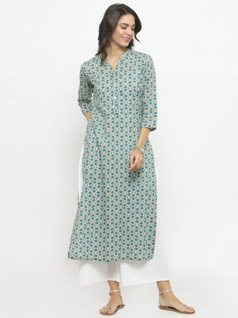

Varanga Women Teal Green Printed Straight Kurta