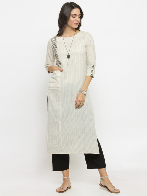 

Varanga Women Off-White Printed Straight Kurta