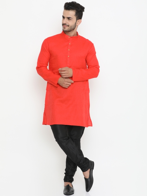 

SHOWOFF Men Red Woven Design Straight Kurta