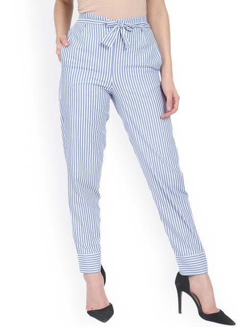 

Nayo Women Blue & White Striped Straight Palazzos
