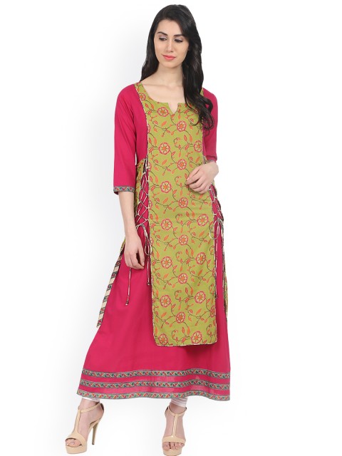 

Nayo Women Pink & Green Printed A-Line Kurta